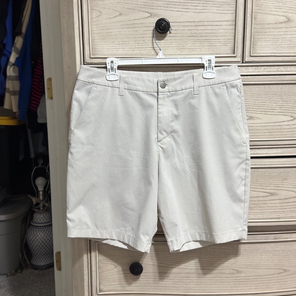 Lululemon Commission Shorts Mens 33 Beige Micro Grid Textured Golf Chino